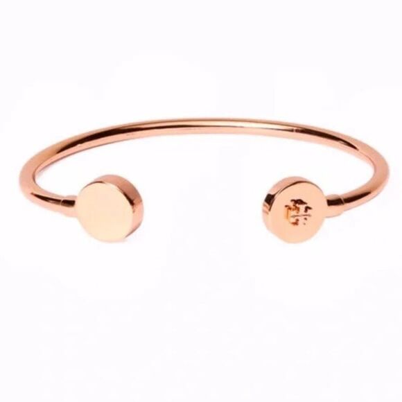 NWOT Tory Burch Rose Gold Logo Round Cuff Bracelet
